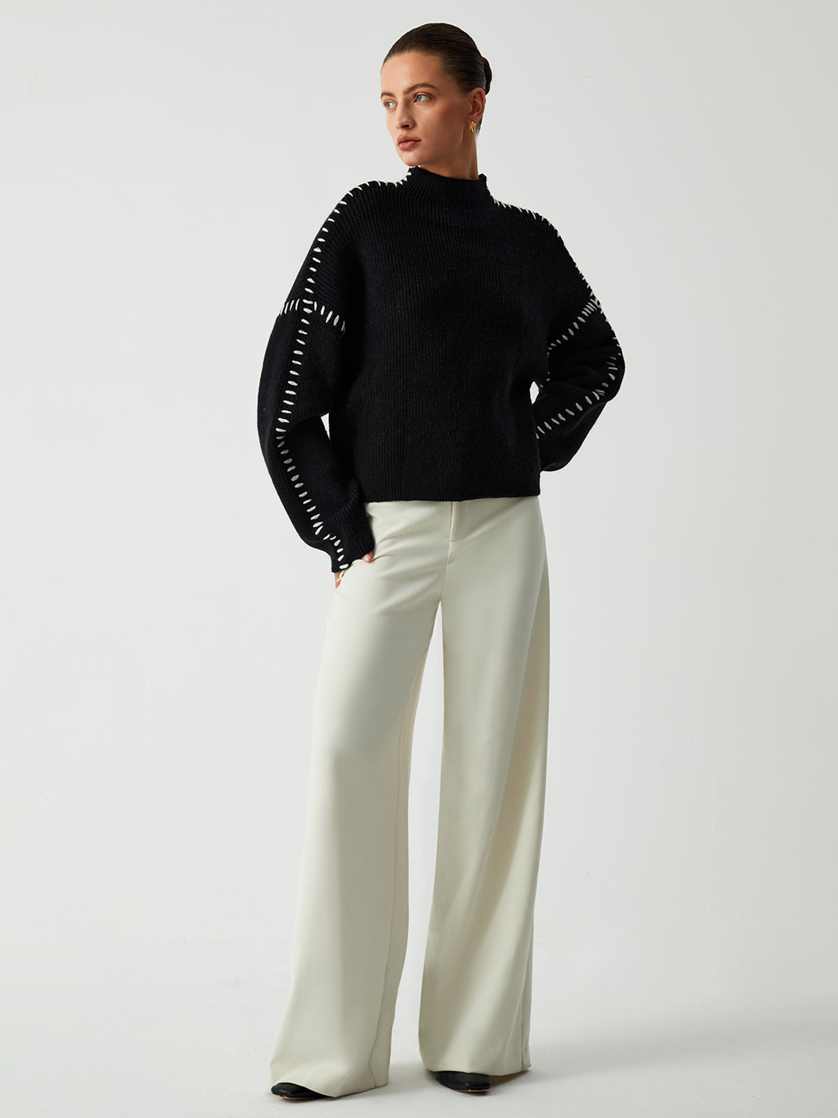 Alma - Turtleneck Sweater with Piqué Details