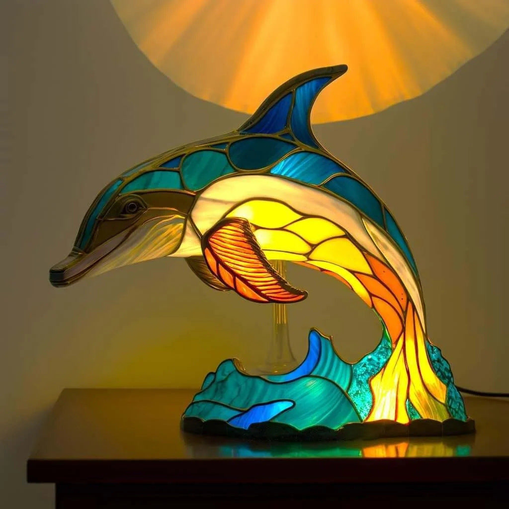 Marin – Magical Dolphin Lamp in Coloured Glass
