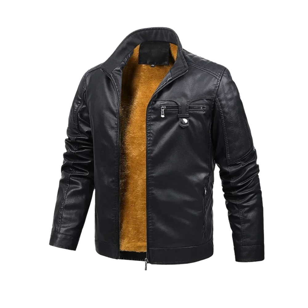 Retro fleece-lined leather jacket