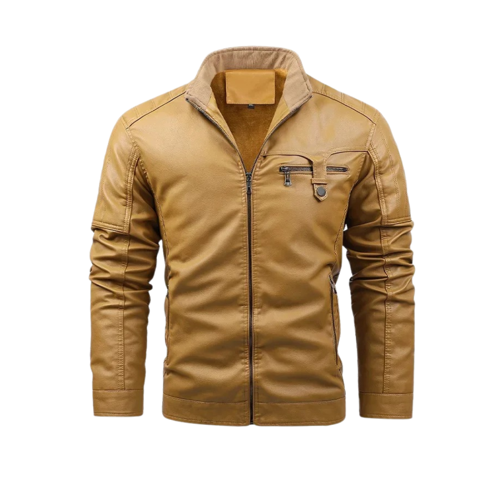 Retro fleece-lined leather jacket