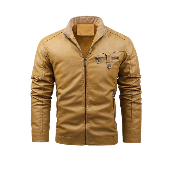 Retro fleece-lined leather jacket