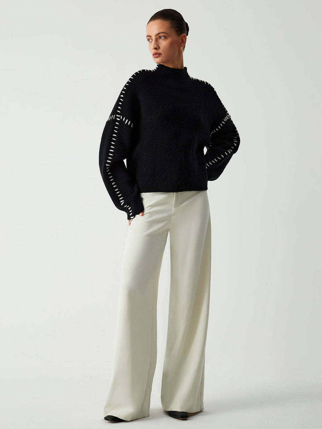 Alma - Turtleneck Sweater with Piqué Details