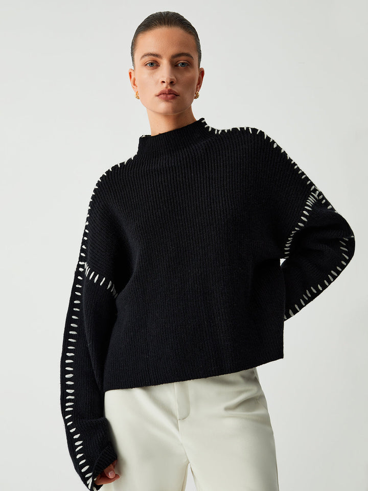 Alma - Turtleneck Sweater with Piqué Details
