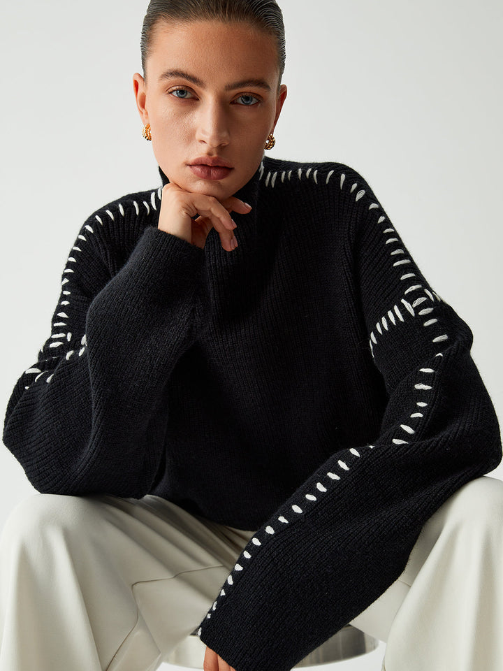 Alma - Turtleneck Sweater with Piqué Details