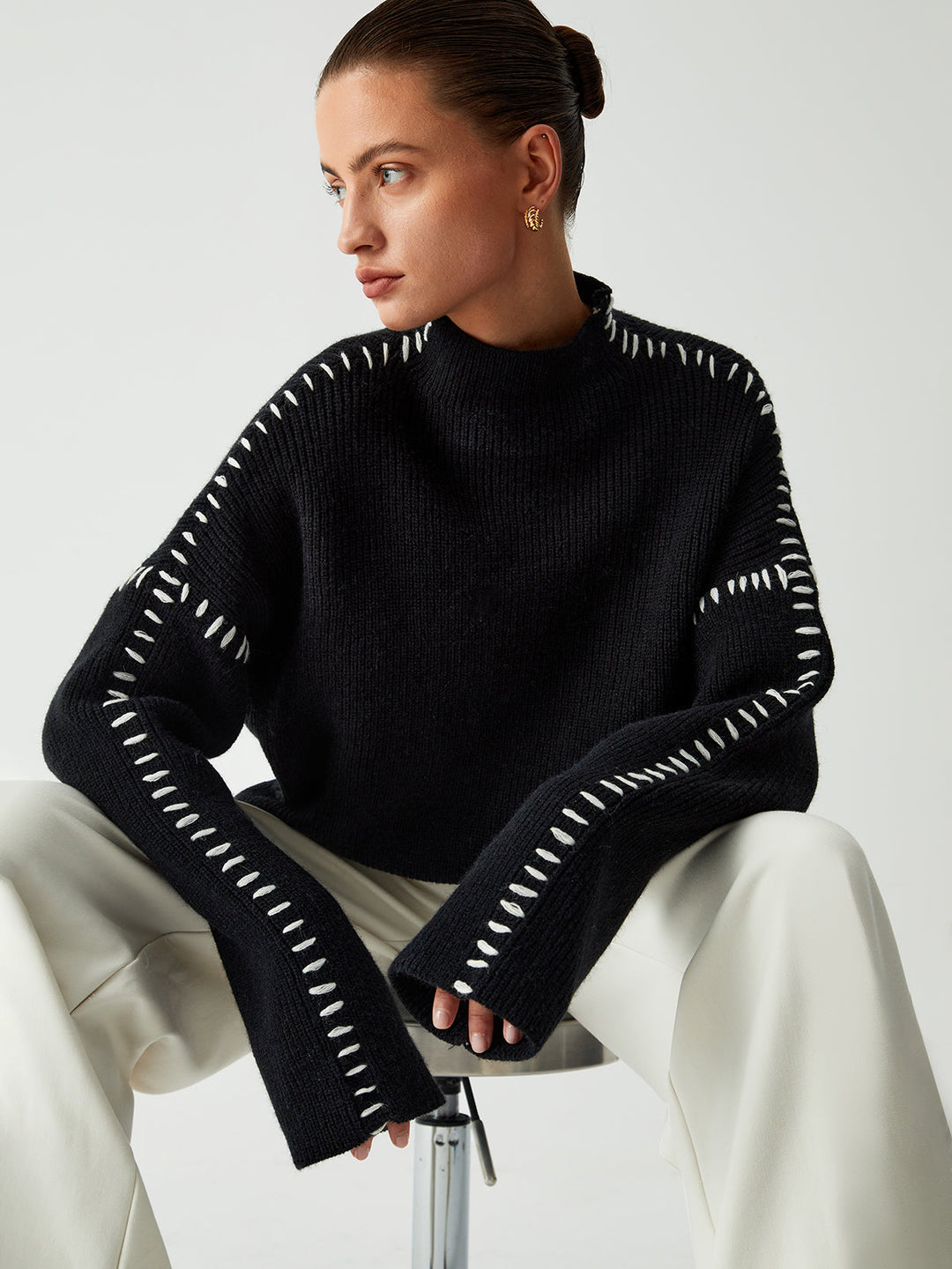 Alma - Turtleneck Sweater with Piqué Details