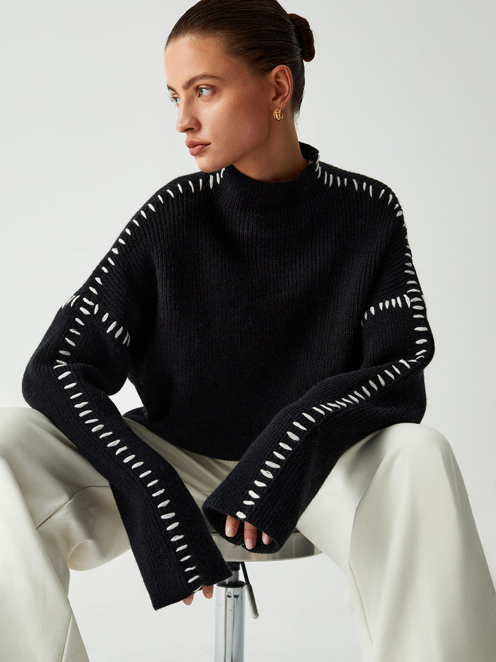 Alma - Turtleneck Sweater with Piqué Details