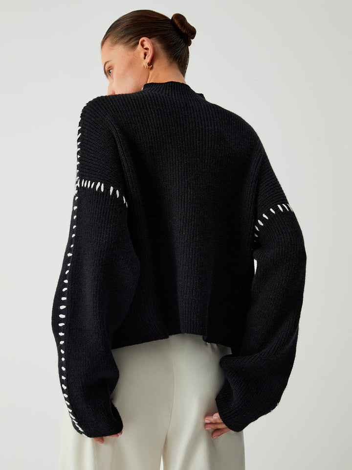 Alma - Turtleneck Sweater with Piqué Details