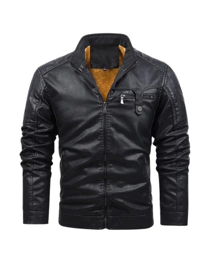 Retro fleece-lined leather jacket