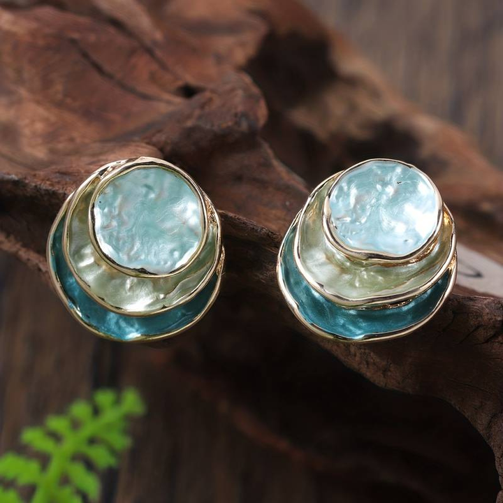 Ocean | Hand-Painted Multicolour Round Earrings